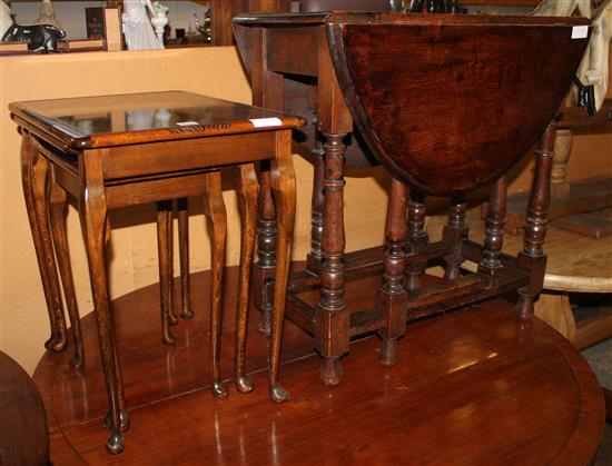 Oak gateleg table and nest of tables